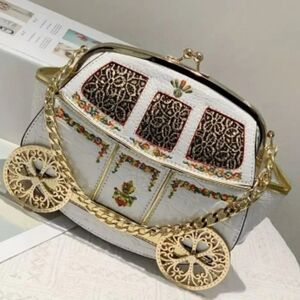 Elegant White and Gold Vintage Horse Carriage Shape Shoulder Bag